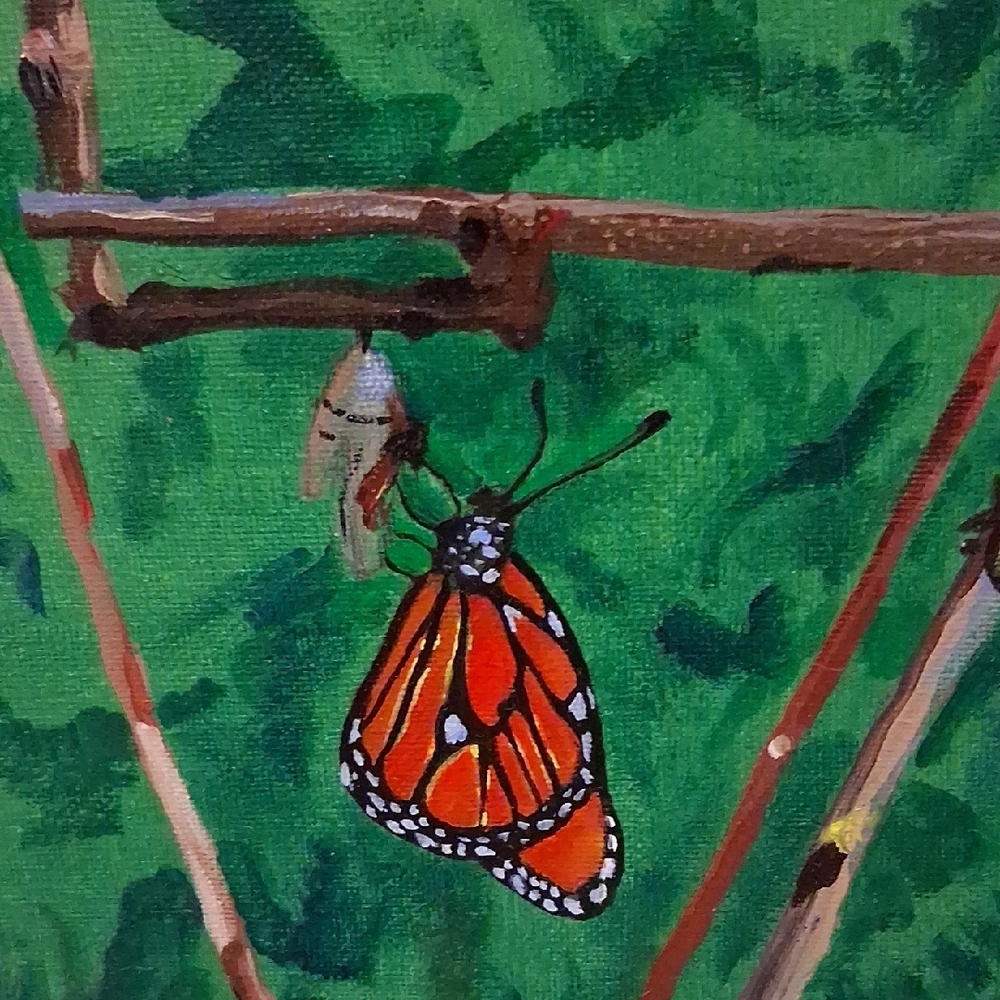 Hand Crafted Monarch Butterfly Painting with Gold Frame